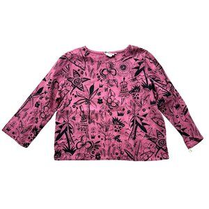 Hot Cotton By Marc Ware Womens S Pink & Black Graphic Print 100% Linen Top